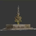 Elaborate Fountain Architecture With Octagonal Base Multi-tiered Steps Ornate Carvings And Statue