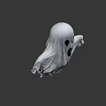 Classic White Floating Ghost Game and Movie Character with Open Mouth