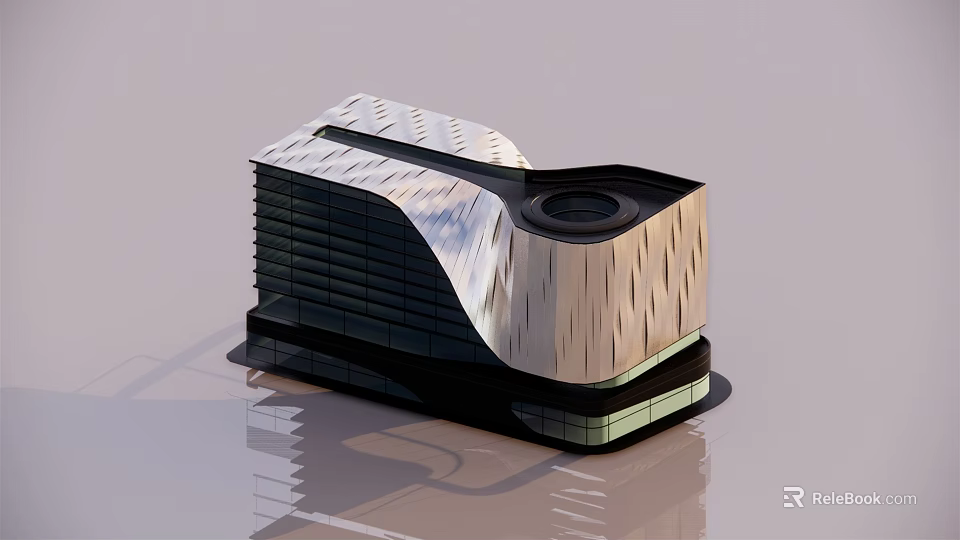 Modern Architectural Model With Unique Curved Structure Glass Facade And Layered Base 3d model 