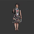 Woman Wearing Black Dress With Colorful Patterns Black Hat Lanyard Thumbs Up And Holding Paper
