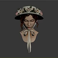 Woman Wearing Decorative Hat With Pink And White Roses On Head Mannequin