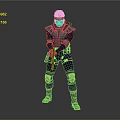 Game Movie Character In Blue Combat Suit With Goggles And Weapon Standing Pose