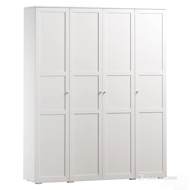Modern White Wardrobe With Four Panel Doors And Simple Design 3d model