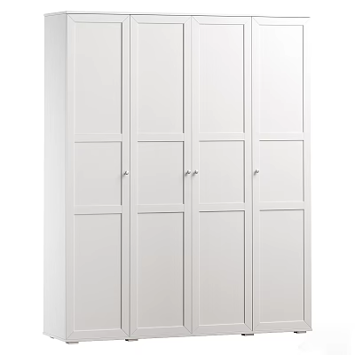 Modern White Wardrobe With Four Panel Doors And Simple Design 3d model