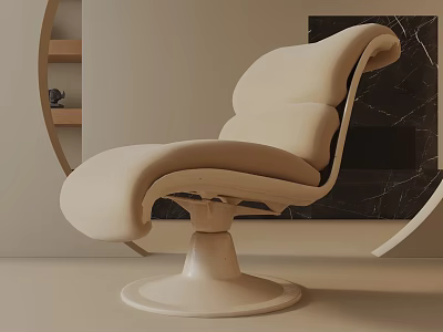 Modern Beige Leisure Chair With Curved Backrest Swivel Base And Black Marble Wall 3d model