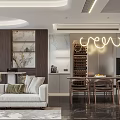 Modern Living And Dining Area Interior With Sofa Dining Table Shelves And Plants