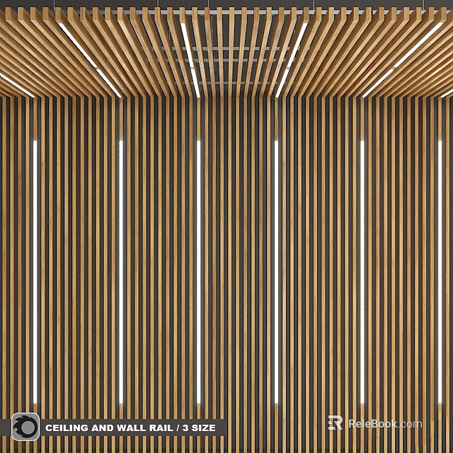 Modern Interior Wooden Vertical Slats Wall Decor With LED Strip Lights 3d model 