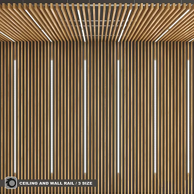 Modern Interior Wooden Vertical Slats Wall Decor With LED Strip Lights 3d model