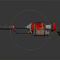 Tactical Futuristic Metallic Weapon With Black Red Accents And Cylindrical Barrel Grip