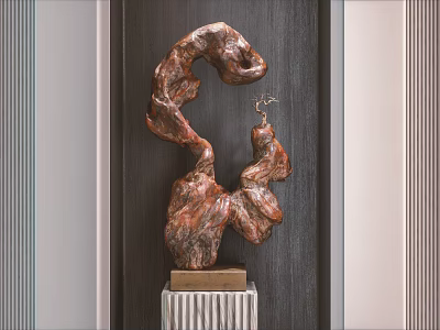 Decorative Ornament Set Featuring Natural Curved Design And Striped Pedestal For Home Decor 3d model