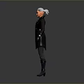Sleek Game Movie Character With Black Coat And Light Colored Hair In Adventure Theme