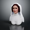 Realistic Female Bust Wearing White Robe And Hood Against Dark Background