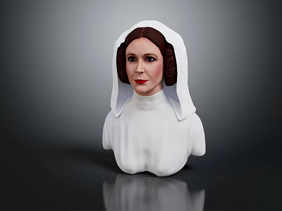 Realistic Female Bust Wearing White Robe And Hood Against Dark Background 3d model
