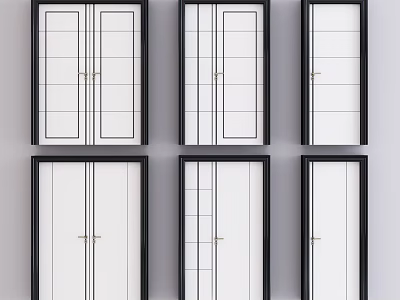 Stylish Interior Swing Doors With Various Designs White Panels Glass Inserts And Black Frames 3d model