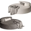 Comfortable Round Lazy Sofa in Beige and Gray with Soft Pillows and Blanket