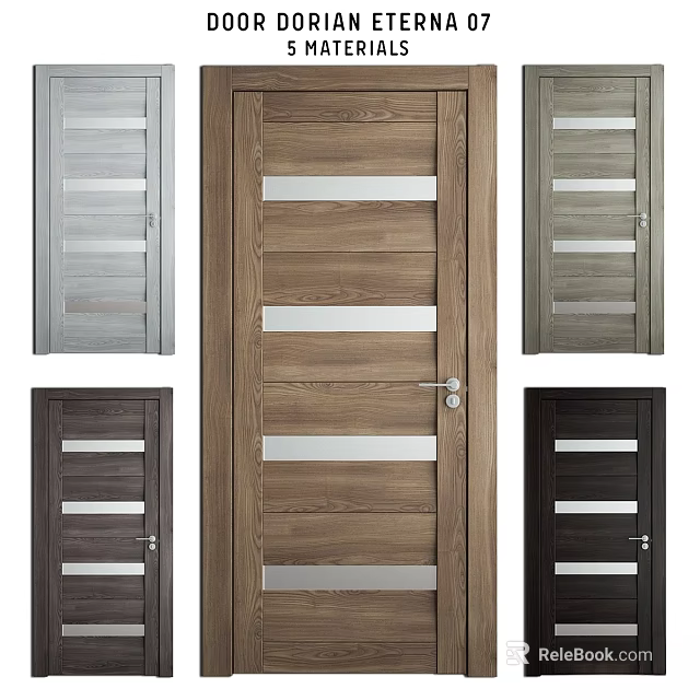 Different Styles of Swing Doors with Wooden Design and Glass Panels in Various Colors 3d model 