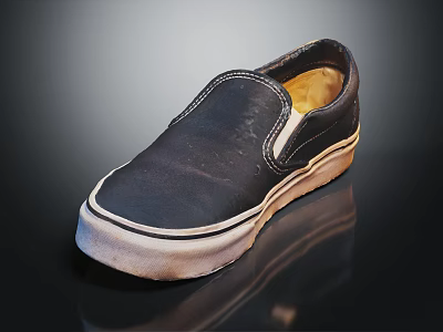 Black Slip on Canvas Shoes Classic Style With White Sole And Wear Resistant 3d model