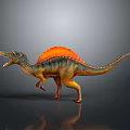 Spinosaurus Dinosaur Model With Orange Sail Green Body And Yellow Skin On Grey Background