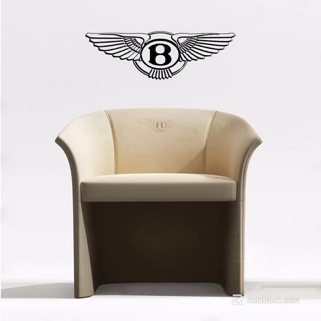Luxury Beige Leather Accent Chair With Curved Backrest And Branded Logo Design 3d model 