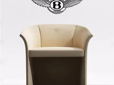 Luxury Beige Leather Accent Chair With Curved Backrest And Branded Logo Design 3d model