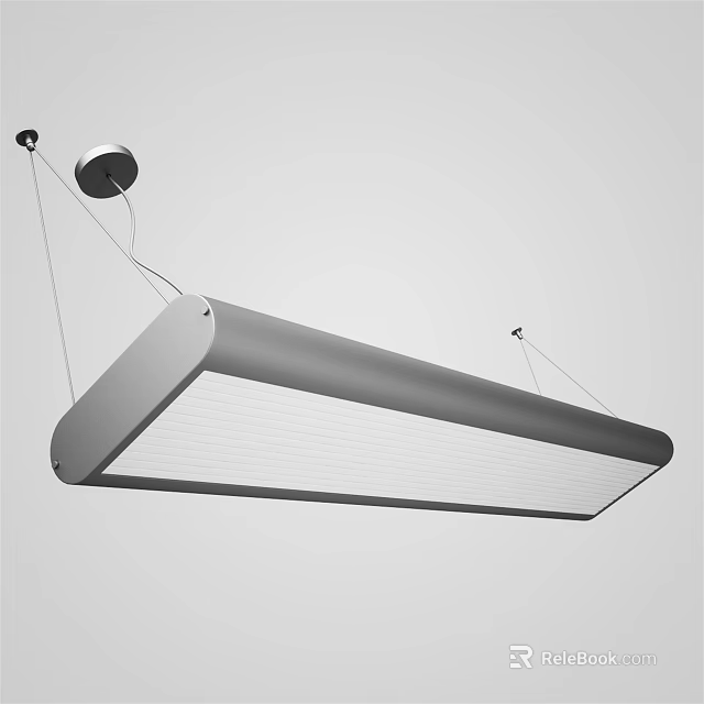 Modern Long Rectangular Pendant Light With Sleek Metal Frame And White Shade 3d model