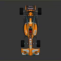 Orange Open Wheel Race Car With Aerodynamic Body Large Rear Wing And Sponsor Decals