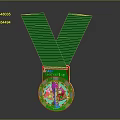 Gold Medal With Green Ribbon Featuring ALP CHINA PLAY Trophy Design And Circular Gold Frame