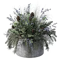 Natural Floral Arrangement in Vase with Pinecones Blue Berries Eucalyptus Leaves and Evergreen Branches