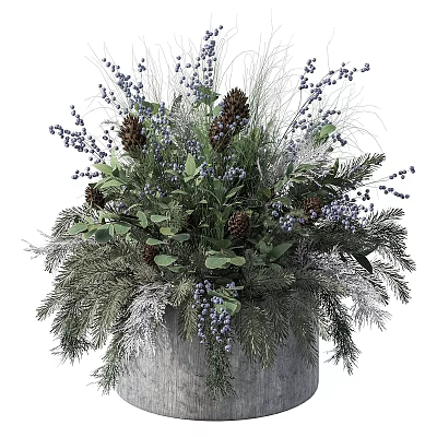 Natural Floral Arrangement in Vase with Pinecones Blue Berries Eucalyptus Leaves and Evergreen Branches 3d model