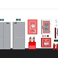 Essential Fire Safety Equipment With Fire Doors Extinguishers Hydrants And Cabinets 3d model