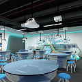 Modern Interactive Tech Experience Space With Circular Display Platform Blue Lines And Screens 3d model