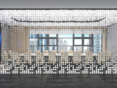 Modern Conference Room Interior With Perforated Partition Meeting Tables And City View Windows 3d model