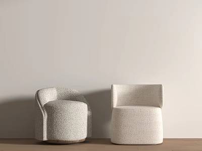 Two Light Beige Fabric Stools Curved and Square Backrests on Wooden Floor Neutral Wall Background 3d model