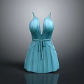 Elegant Turquoise Sleeveless Dress With Spaghetti Straps Deep V Neck And Self Tie Waist Belt