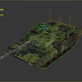 Modern Green Camouflage Military Tank With Armored Turret Cannon Antennas And Tracks