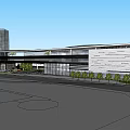 Modern Commercial Complex Architecture With Glass Curtain Walls Unique Roof And Surrounding Greenery