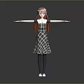 Game Movie Character Featuring Red Pink Hair Plaid Dress Black Stockings White Shoes Arms Outstretched