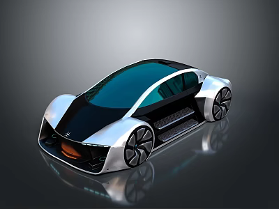 Futuristic Electric Car Design With Streamlined Body Transparent Roof And Large Wheels 3d model