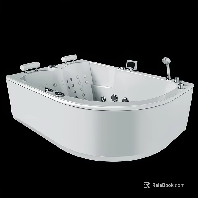Modern White Whirlpool Bathtub With Massage Jets Faucet And Control Panel 3d model 