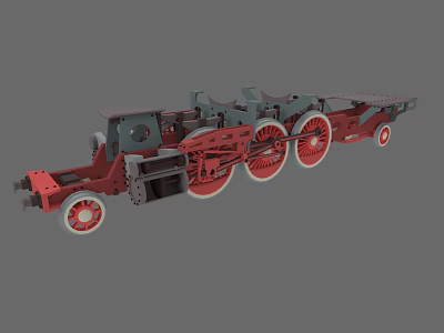 Vintage Train Mechanical Chassis With Red Gray Large Wheels And Detailed Components 3d model