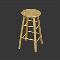 Wooden Bar Stool With Light Colored Round Seat And Crossed Leg Structure