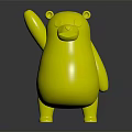 Gray Bear Stuffed Toy with Red Cheeks White Face Raised Arm Standing on Black Background