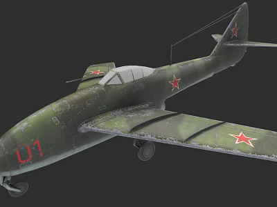 Vintage Fighter Jet with Camouflage Paint Red Star Insignia Number 01 on Wings and Fuselage 3d model