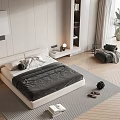 Modern Bedroom Interior With Double Bed Nightstand Table Lamp And Area Rug