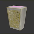 White Decorative Trash Bin With Intricate Hollow Out Pattern For Household Use