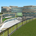Modern Commercial Complex with Green Roof Design and Plaza Pedestrian Areas