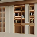 Modern Built-in Bookcase Interior With White And Brown Finish Books Decorative Items And Warm Lighting