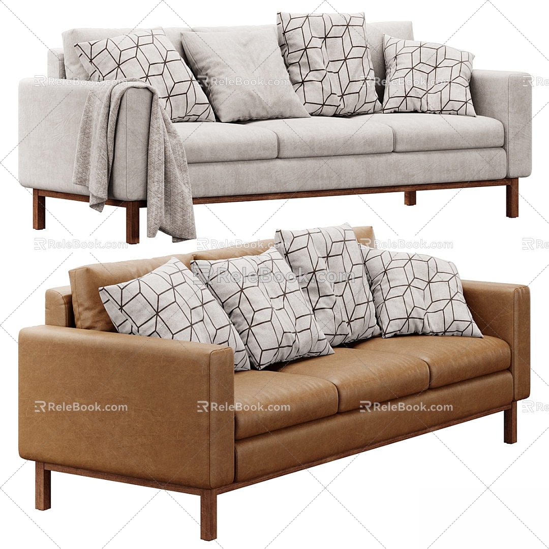 Simple three-seat sofa 3d model