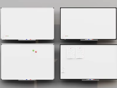 Different Whiteboard Displays Featuring Blank Surfaces Magnets And Paper Notes 3d model