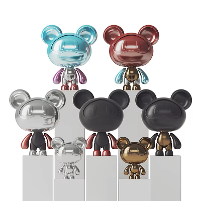 Modern Bear Shaped Decorative Ornament Set With Various Colors Different Sizes And Metallic Finish 3d model